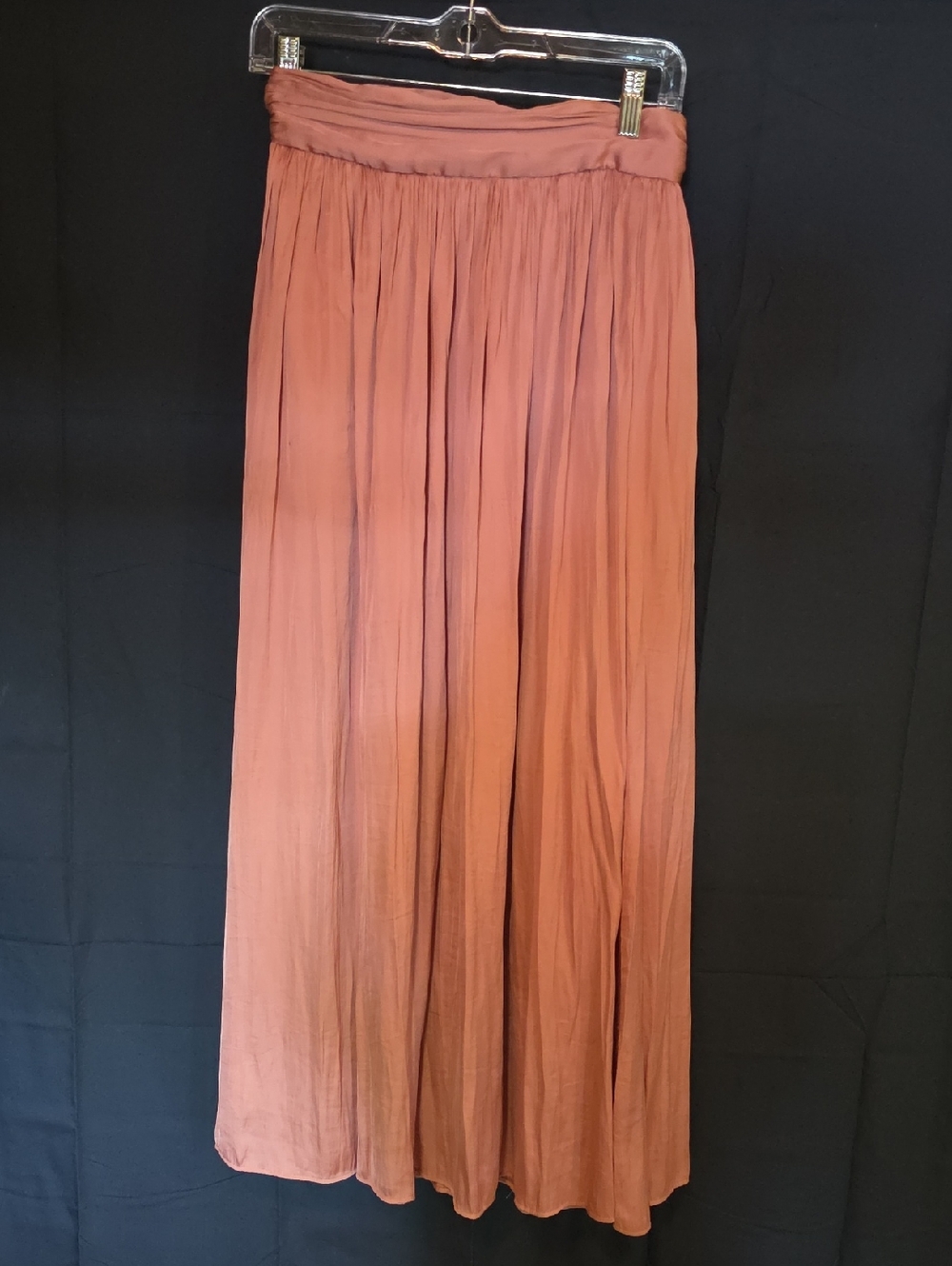 Pleated Pink Maxi Skirt in Rust Brown